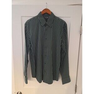 #67 Express 1MX Men Dress Shirt Modern Fit XL Extra Large Size(17-17 1/2) Grn/wh